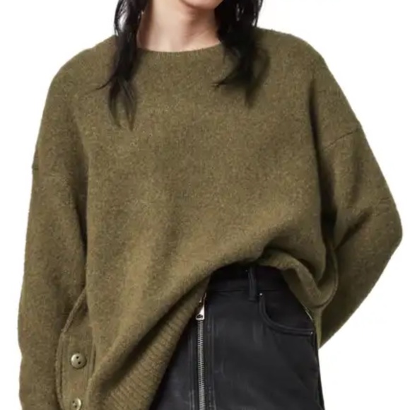All Saints Sweaters - AllSaints Rufa Sweater Medium, KHAKI GREEN cute side buttons!